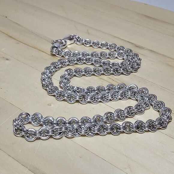 Sterling Silver 925 Double Rollo Link Chain Semi Hollow 32in 96 Grams 8mm Wide - Picture 1 of 9